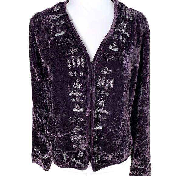 Vintage Purple Velvet Chico's Size 2 US L  Embroidered Blazer Jacket  Holiday - Picture 1 of 10